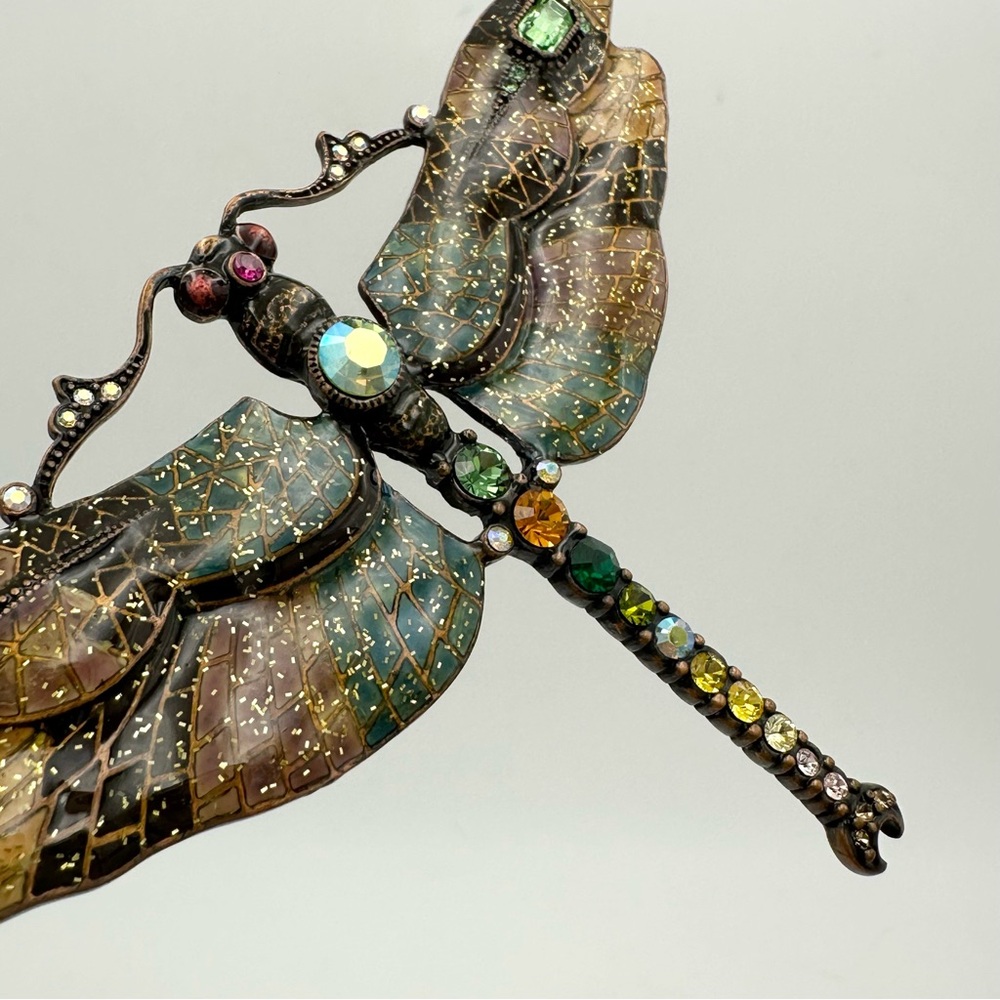 Joan Rivers LARGE Enamel Rhinestone Dragonfly Brooch Pin - Picture 5 of 7